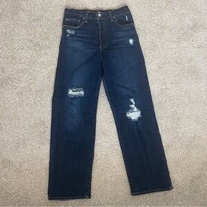 Levi's Ribcage Classic Indigo Straight Ankle Dark Distressed Jeans size 27